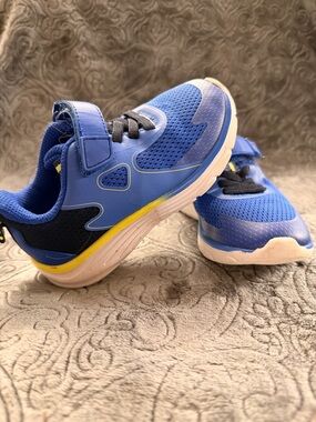 Kids Blue Athletic Sneakers with Yellow Accent - Velcro Closure
